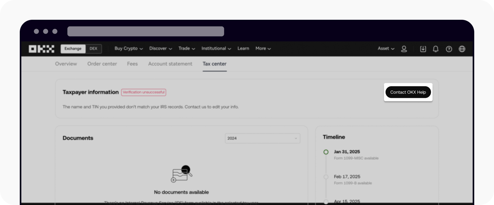 Contact OKX Help to edit taxpayer info
