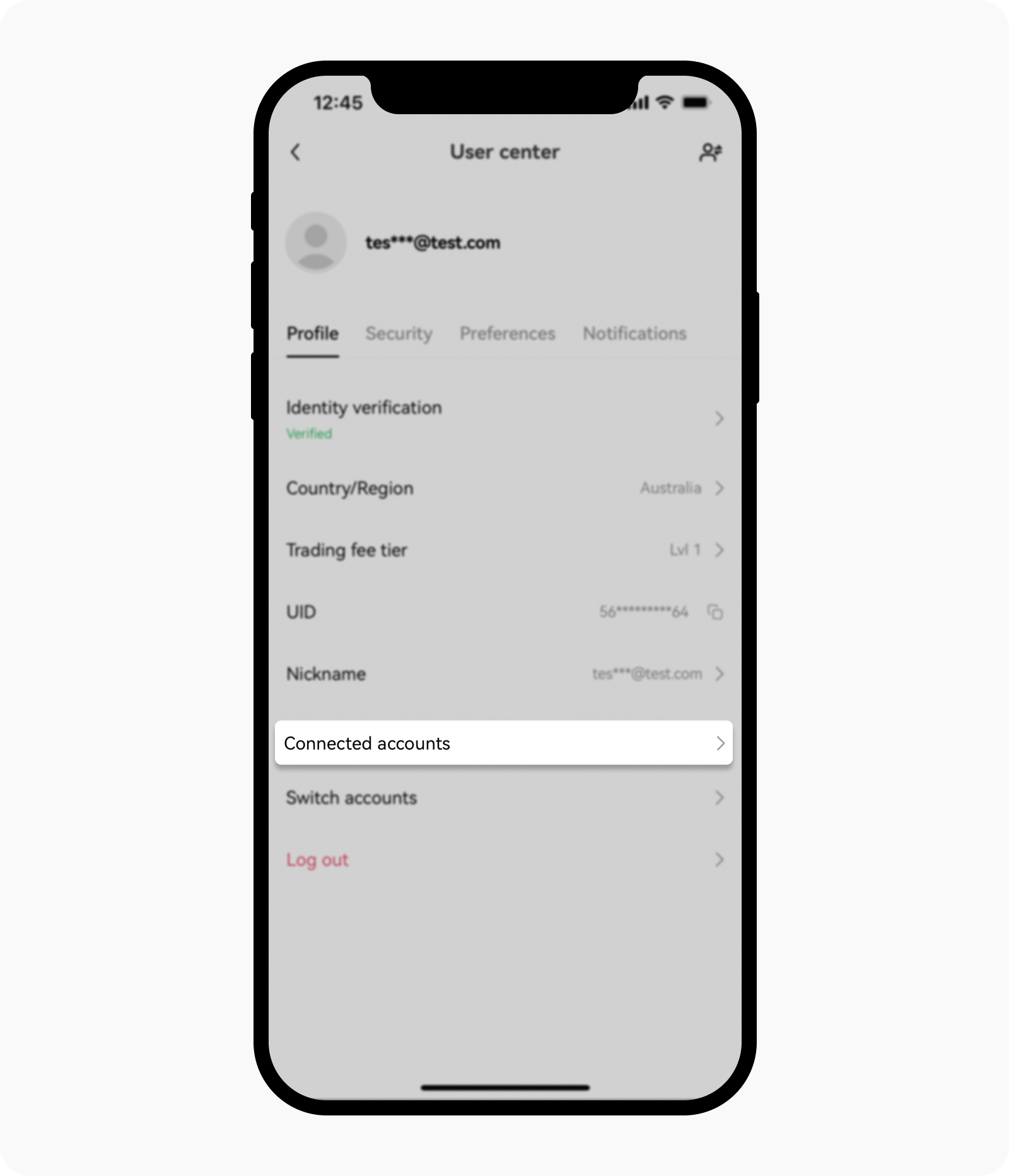 Find connected account in OKX app