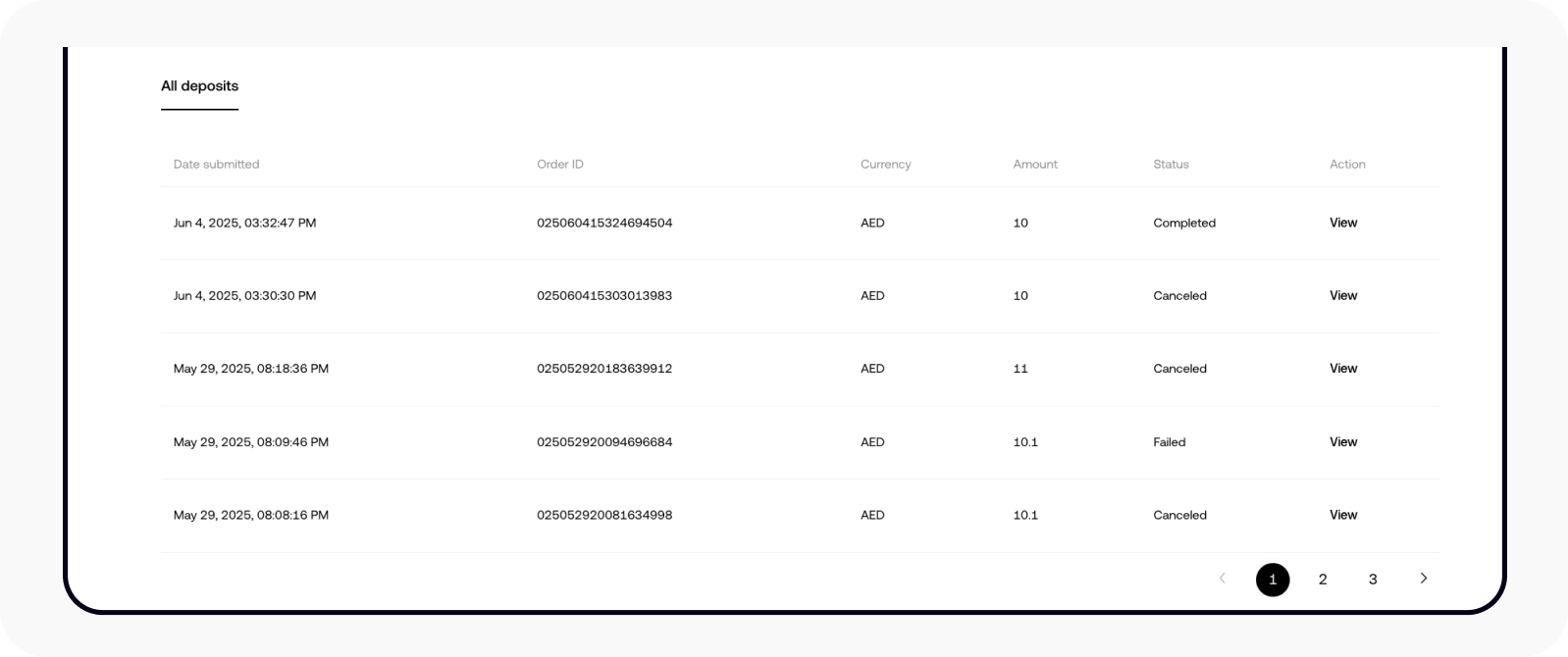 CT-web-cash deposit-AED dp history
