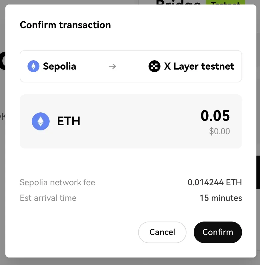 X Layer bridge confirm transaction