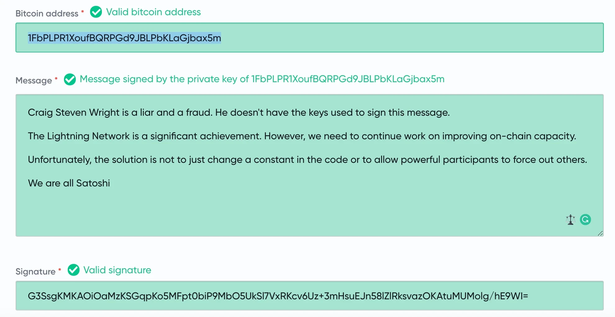 BTC Signature verification