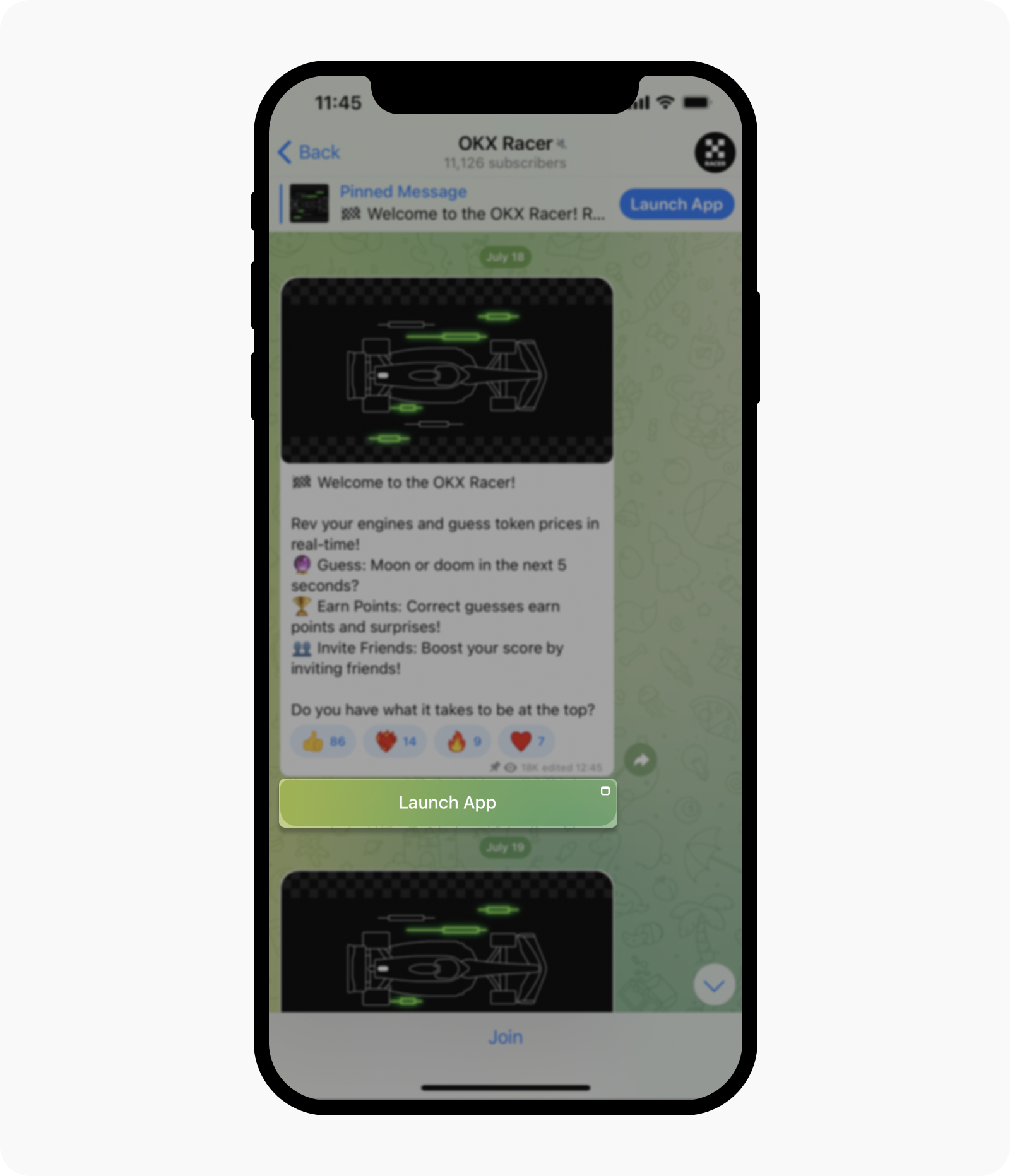 Launch OKX Racer from Telegram