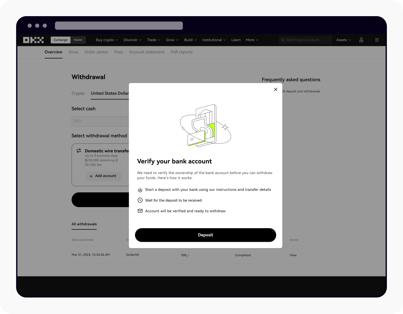 Verify your bank for the first time withdrawal on OKX web