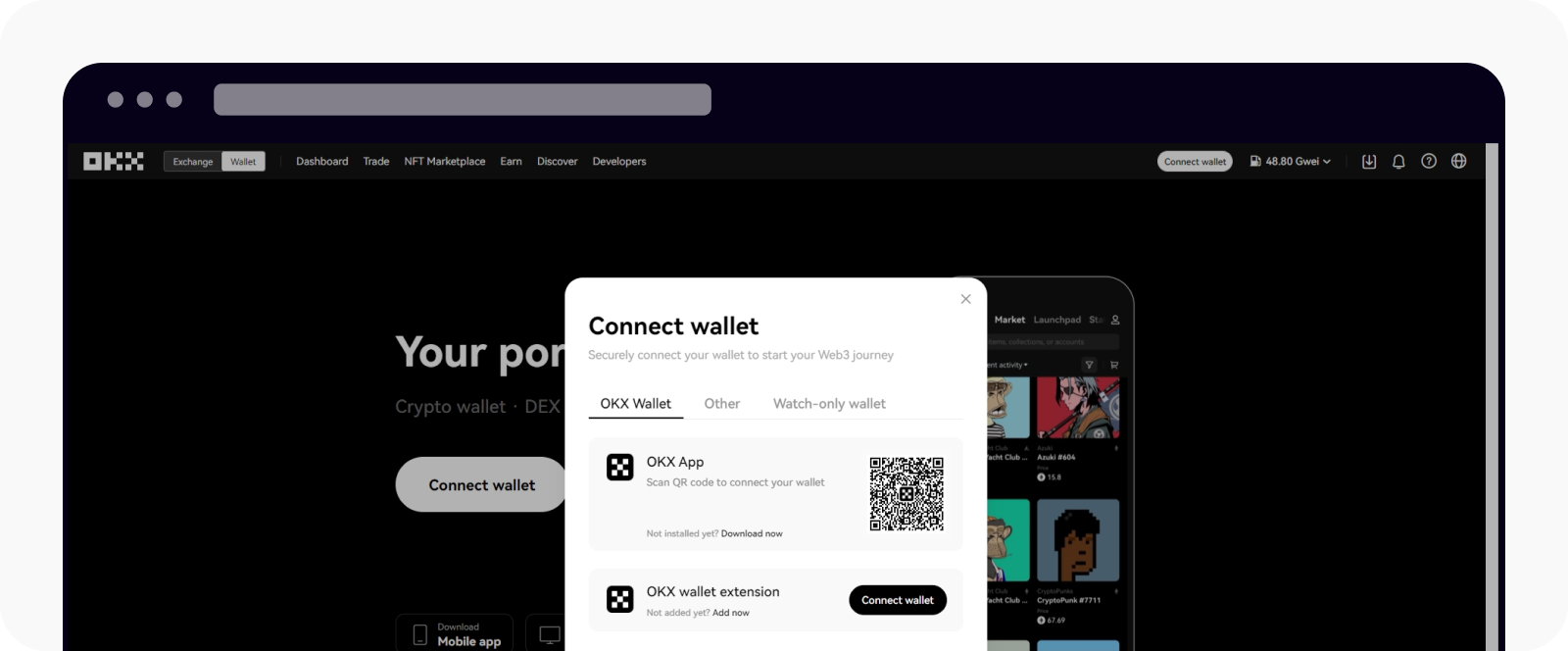 Select Wallet at the top left corner and select Connect wallet to start