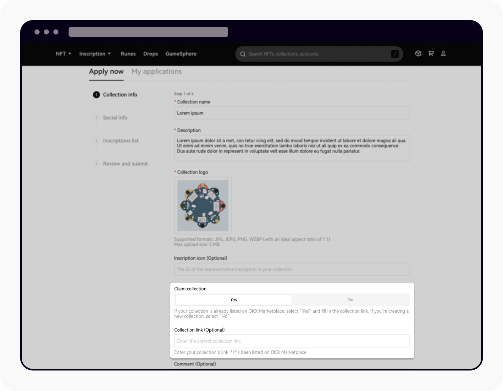 Claim Ordinals collection in OKX/OKX TR web