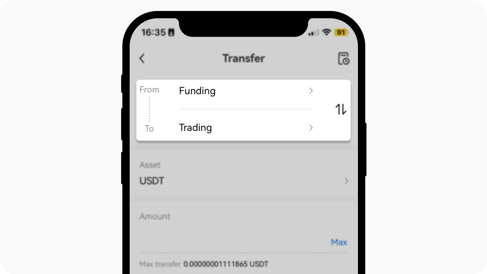 Transfer assets from funding to trading account on OKX app