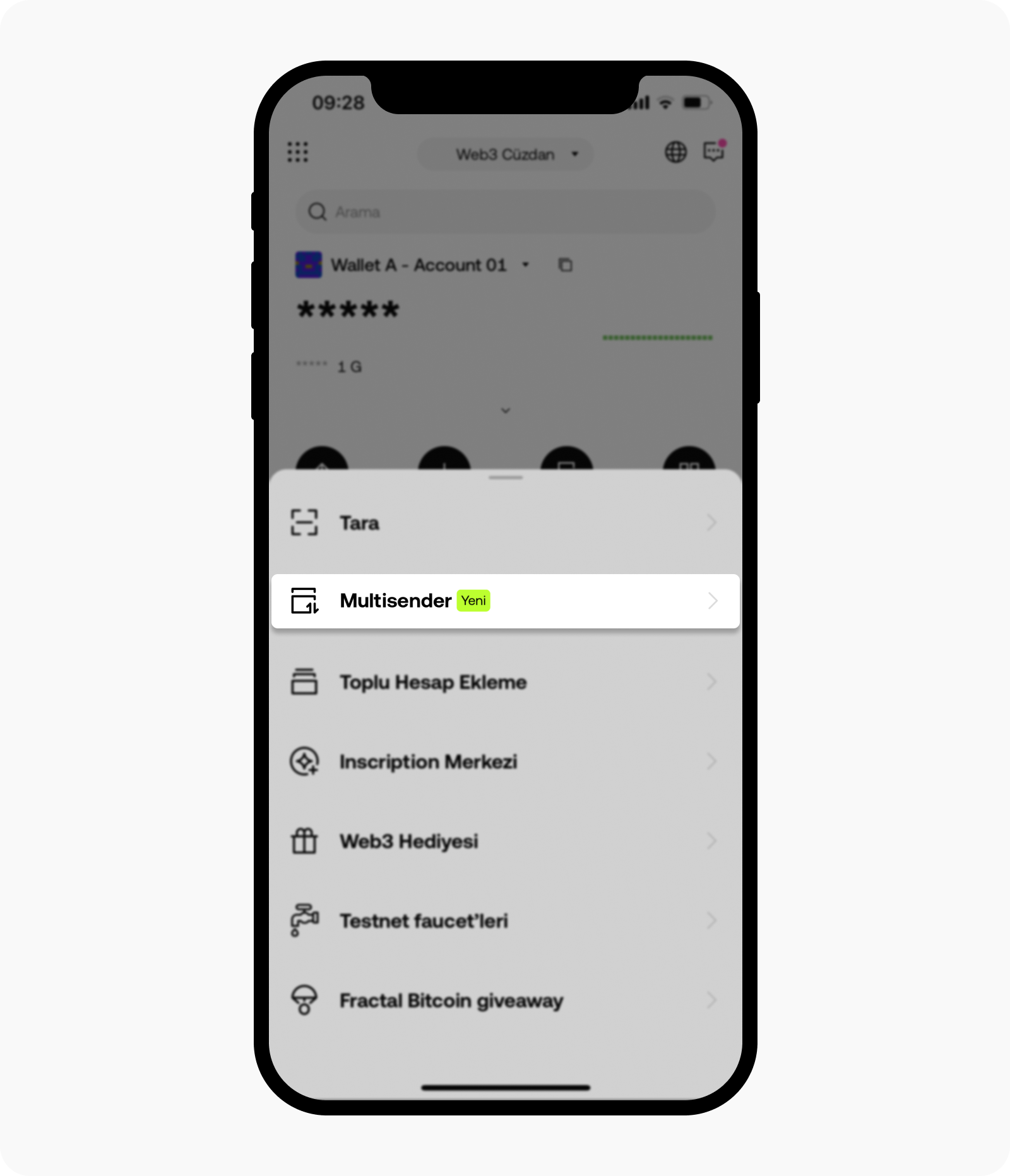 Open multisender menu on OKX TR app