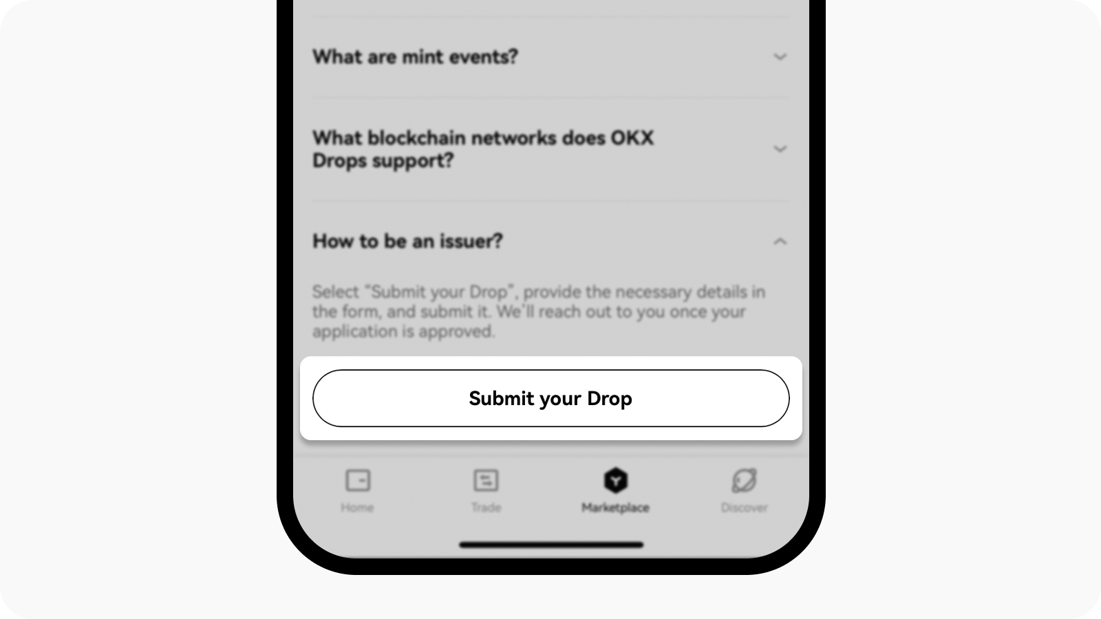 Apply to be an issuer on OKX/OKX TR Drops on app