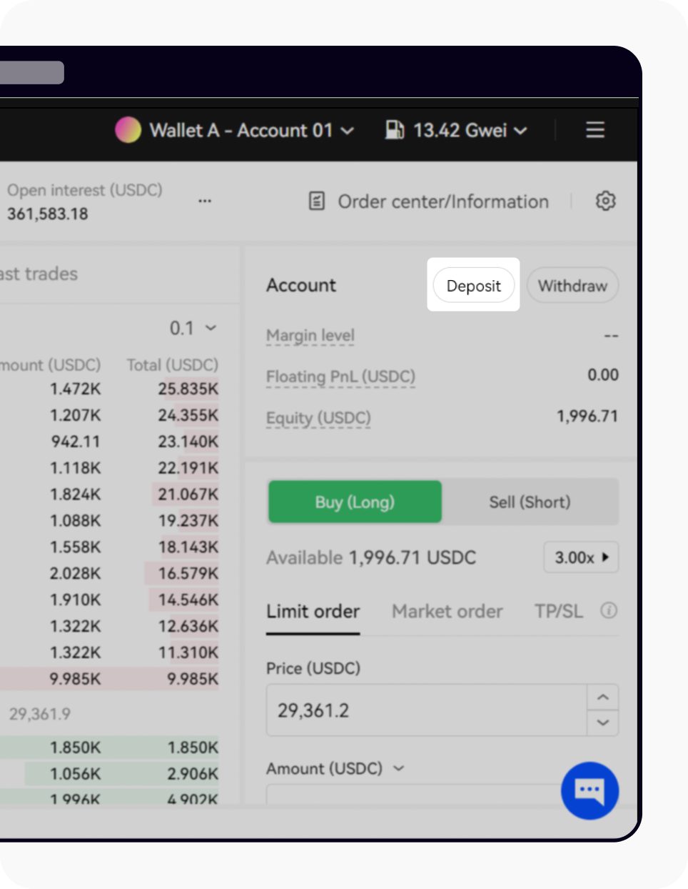 CT-web-web3-DEX perpetual deposit