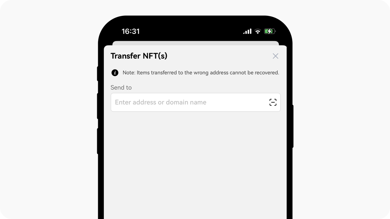 Aplicație interfață transfer NFT