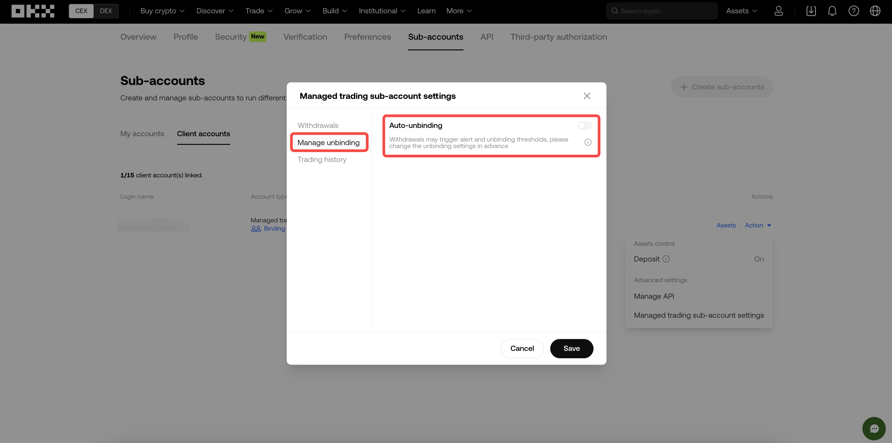 EN MSA settings - Auto unbinding