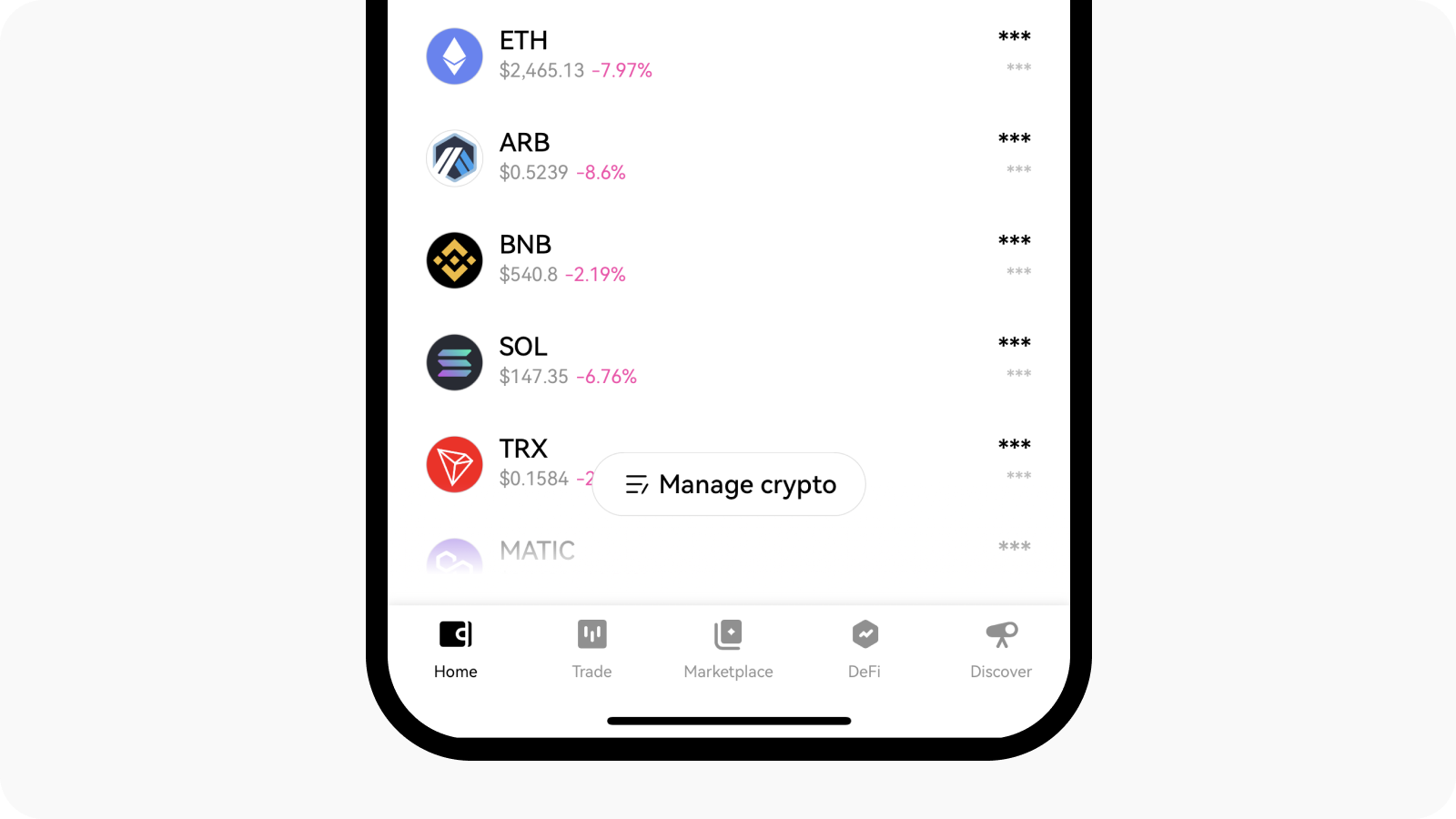 Manage crypto in Web3 wallet on app