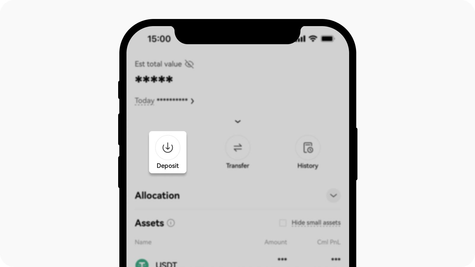 On App: Open deposit page in your standard sub-account