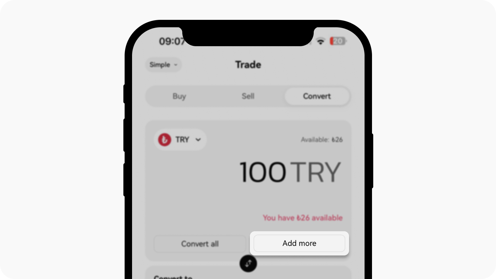 Select add more to add crypto or fiat currency on OKX TR app