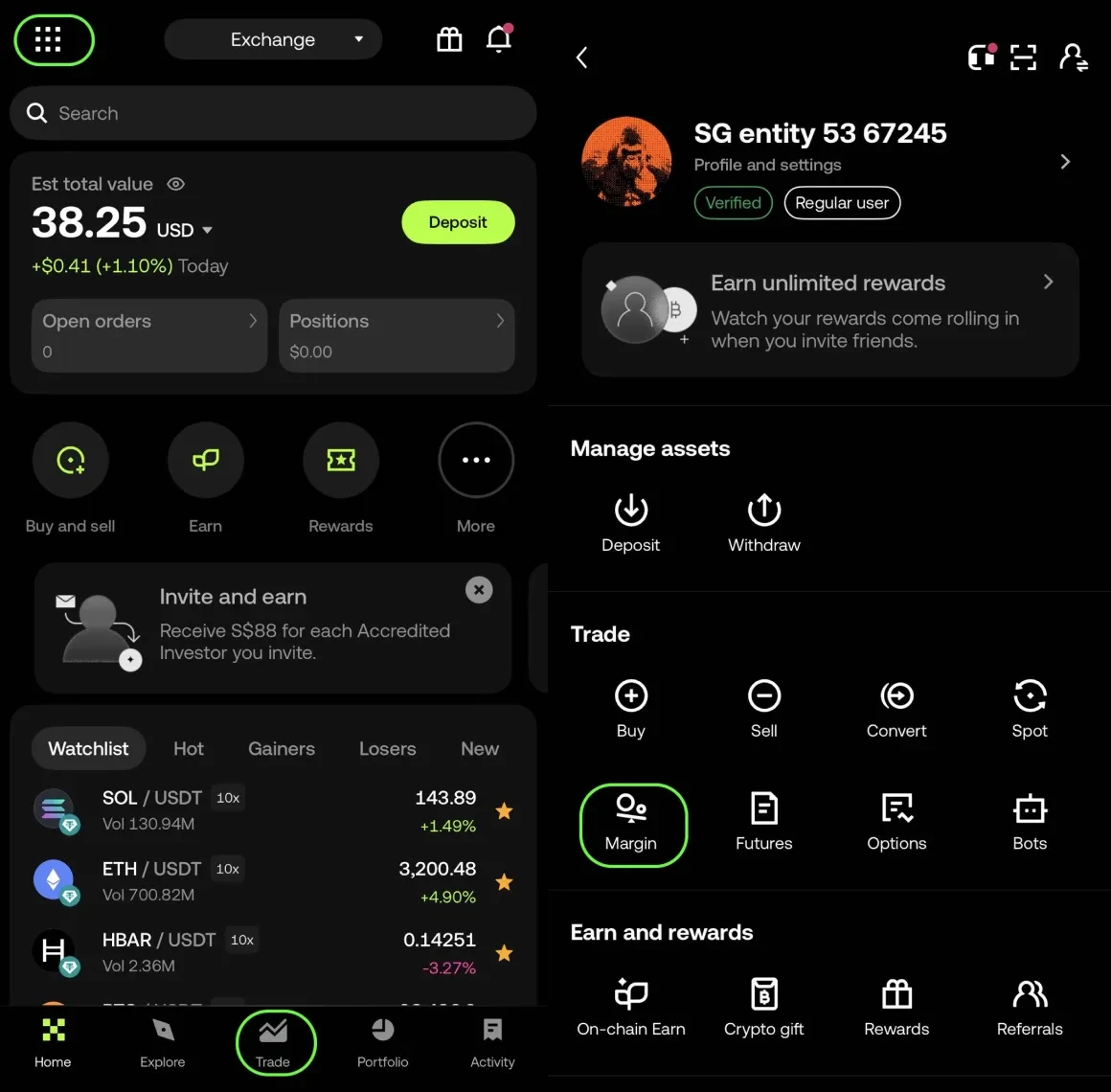 spot margin set up 1