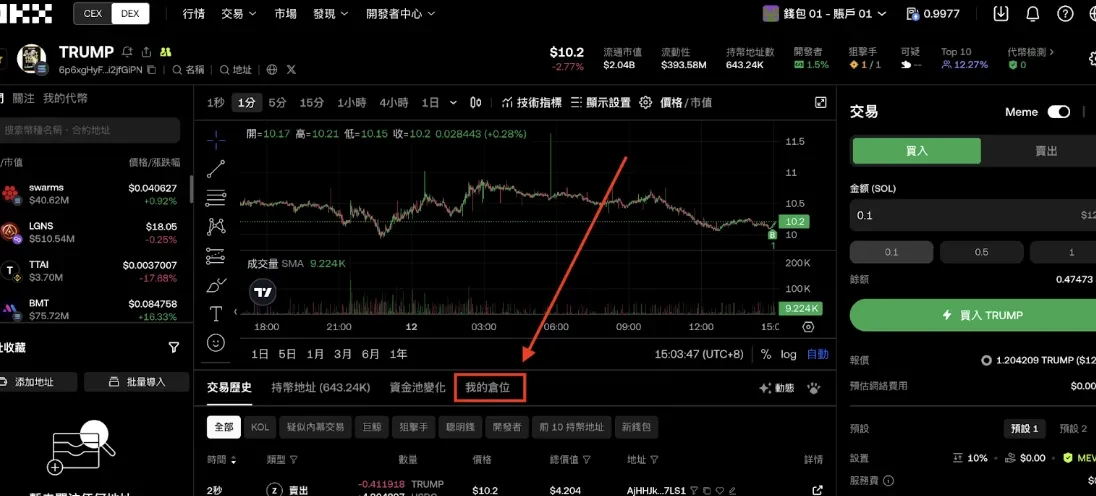 加密貨幣幣種收益分享:Web 端