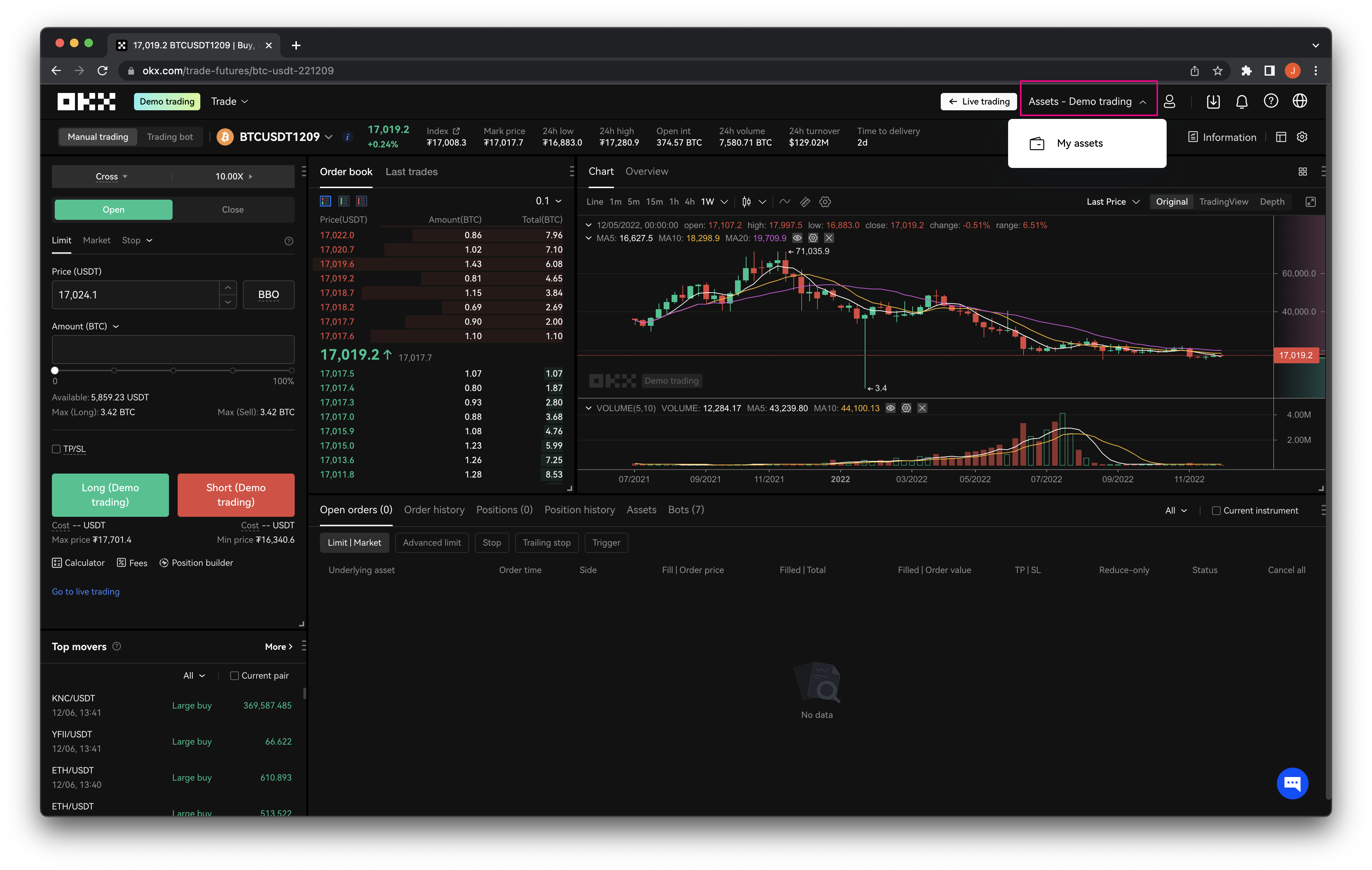 Access demo trading assets