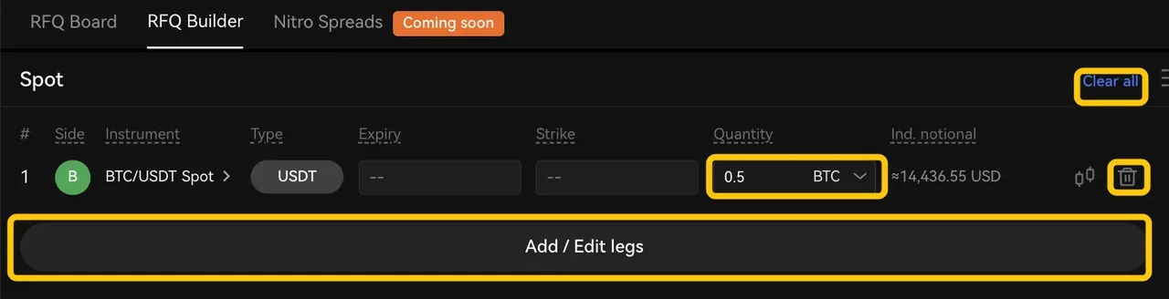 Block trading visual 9 - Add or edit legs