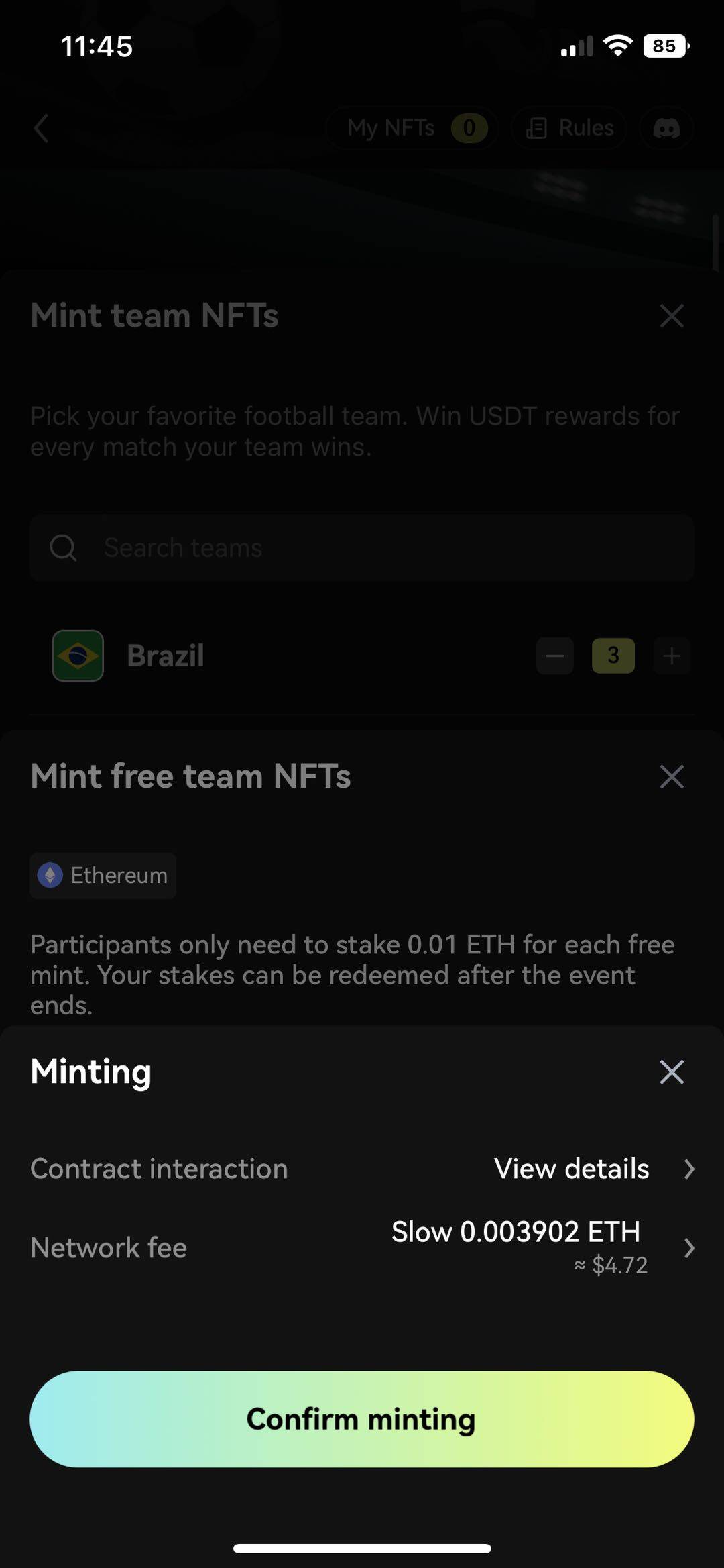 Tap Confirm to mint your NFT