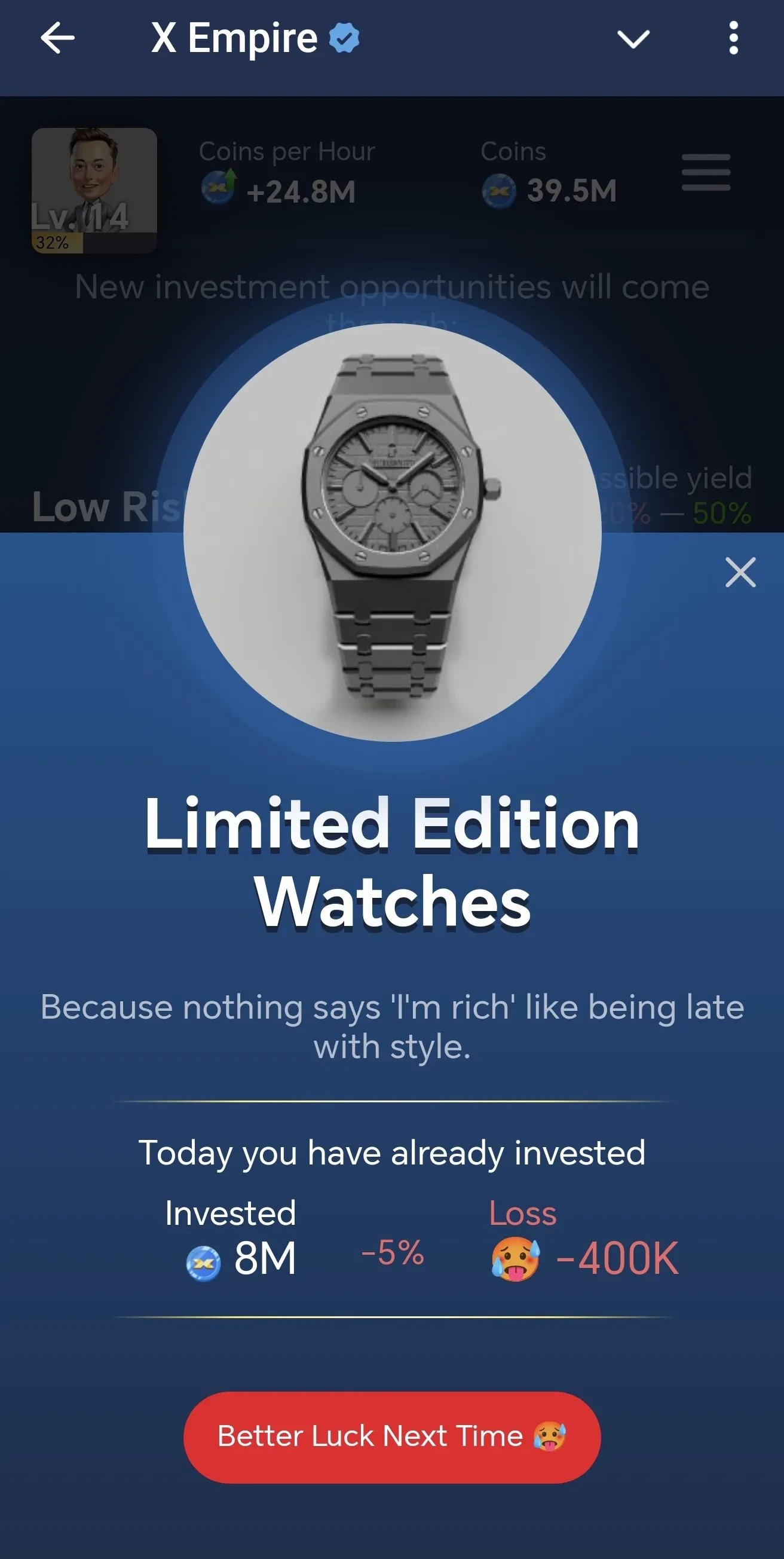 X Empire investments luxury watches