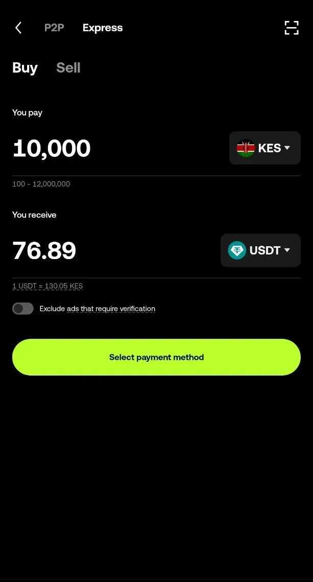[Screenshot 5: Buy Crypto page with Express highlighted]
