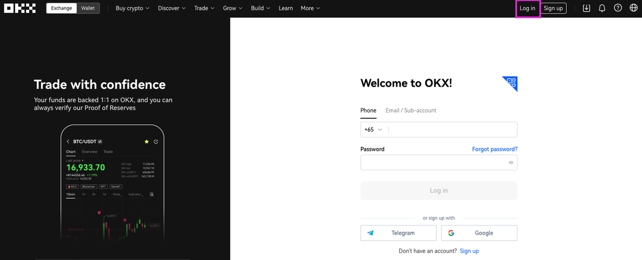 Log in to your OKX account