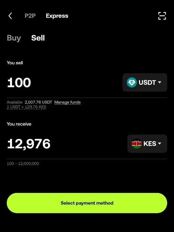 [Screenshot 11: Sell Crypto page with Express selected]