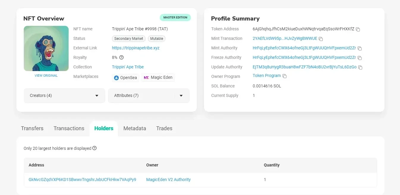 Solscan view NFT holders