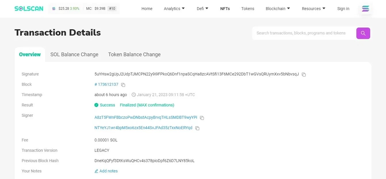 Solscan transaction details