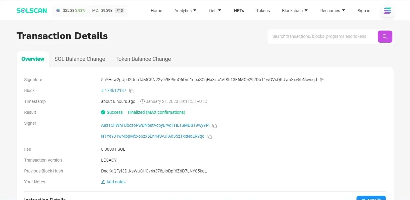 Solscan transaction details