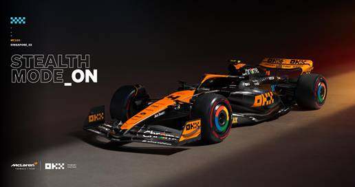 OKX ra mắt màu sơn Stealth Mode cho mẫu xe MCL60 tại giải Grand Prix Singapore 