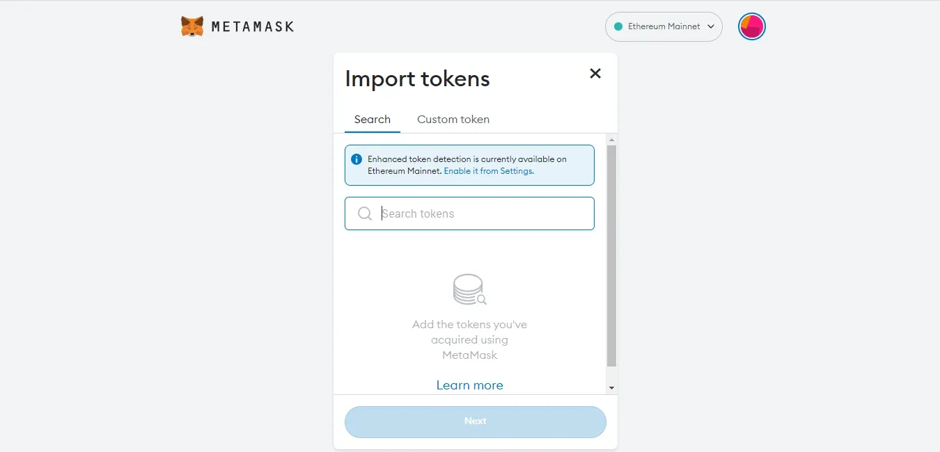 Avalanche OKX MetaMAsk Import Tokens