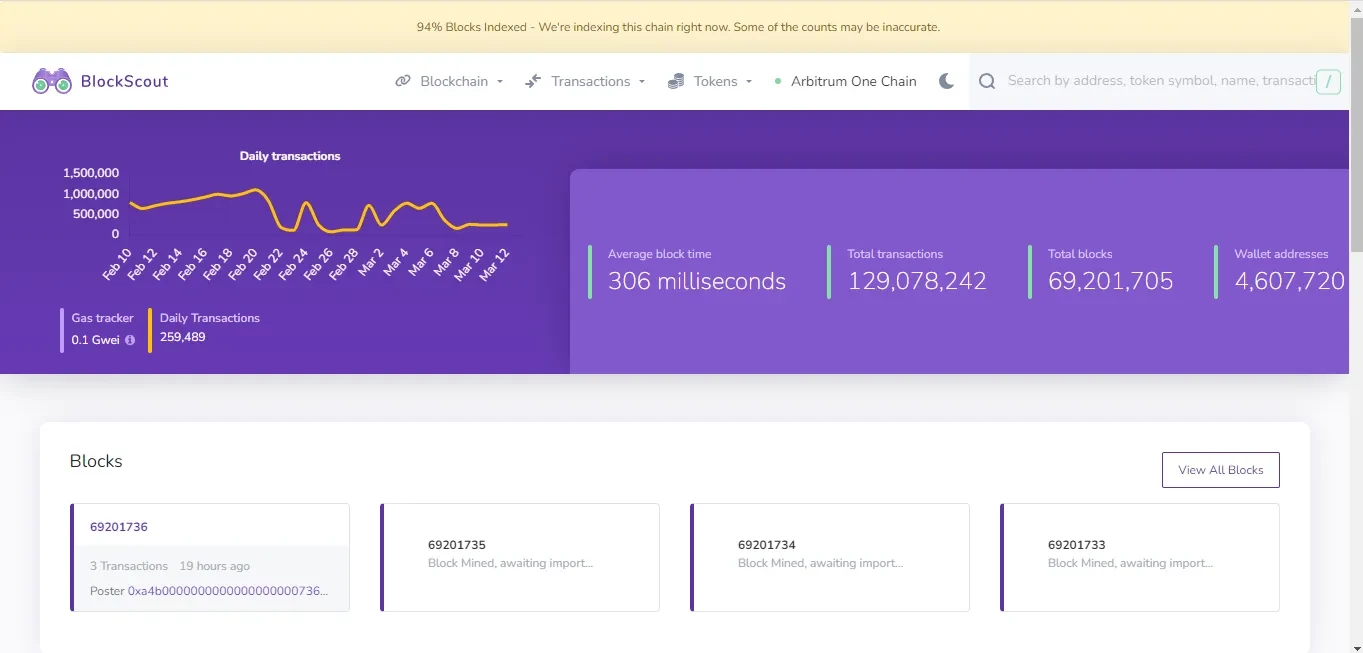 MetaMask Arbitrum Block Explorer Page