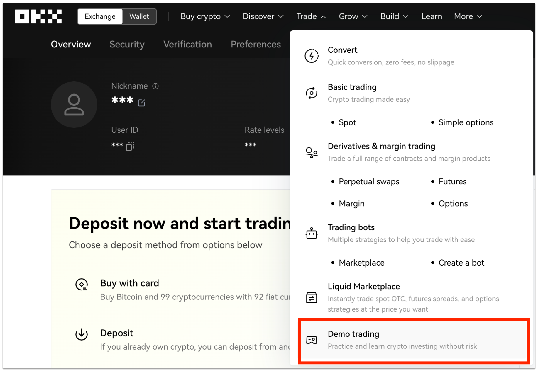 Access demo trading mode