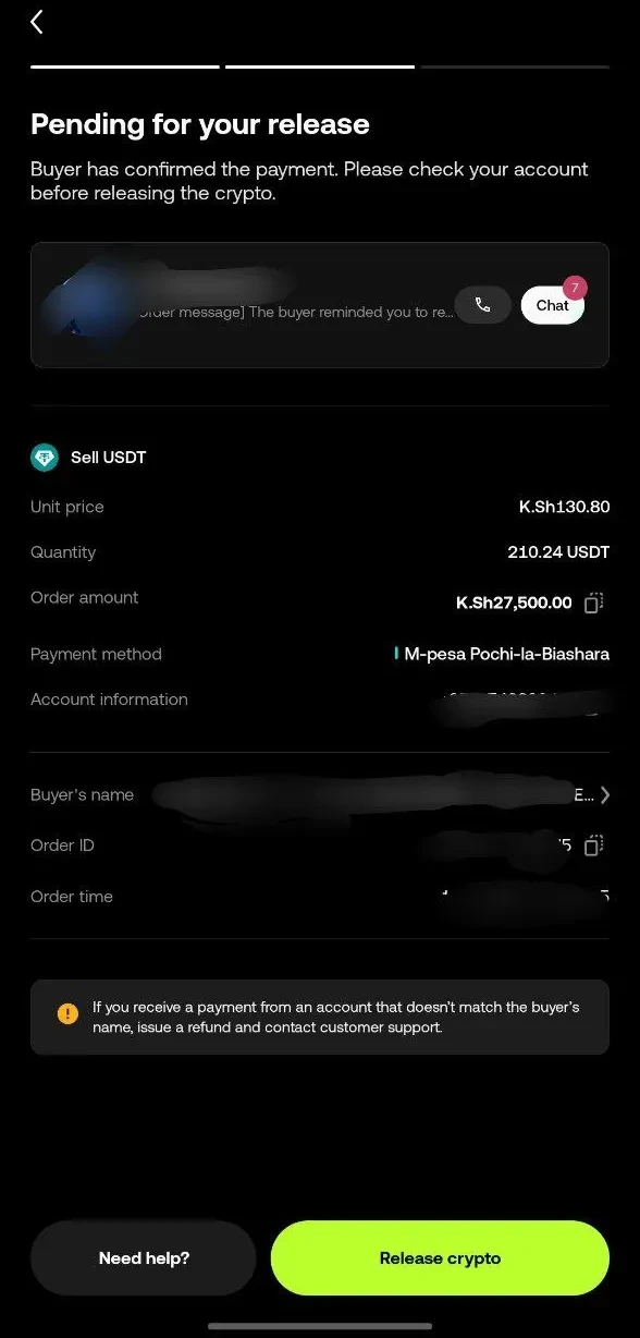 [Screenshot 15: Order page with Release Crypto button]