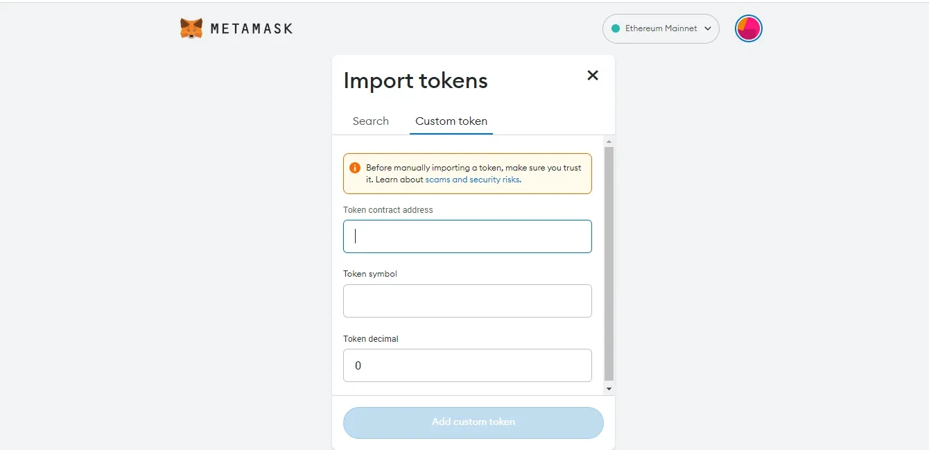 Avalanche OKX MetaMAsk Custom Token