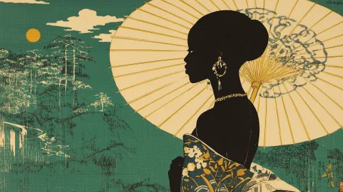 Elegant black woman, japanese etching #17