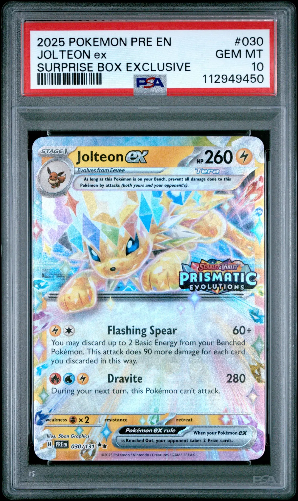 2025 #030 Jolteon EX PSA 10 Pre 
