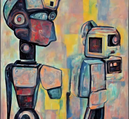 Painted Robots Contemplate Digital Existence #37