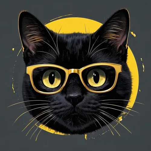 Zone out black cat with yellow glasses #7