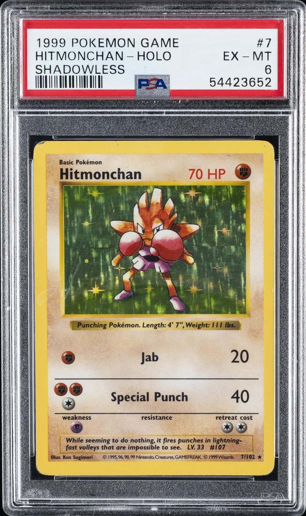 1999 #7 Hitmonchan-Holo PSA 6 Ga