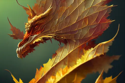 portrait_autumn_dragon_made_of_leaves_wings_are_made_of