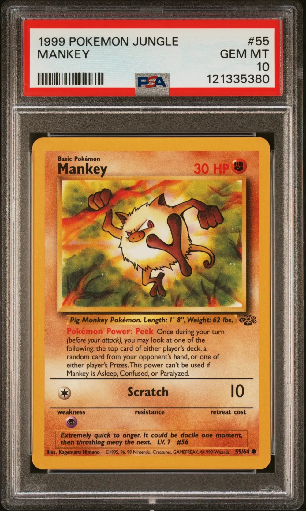 1999 #55 Mankey PSA 10 Jungle Po