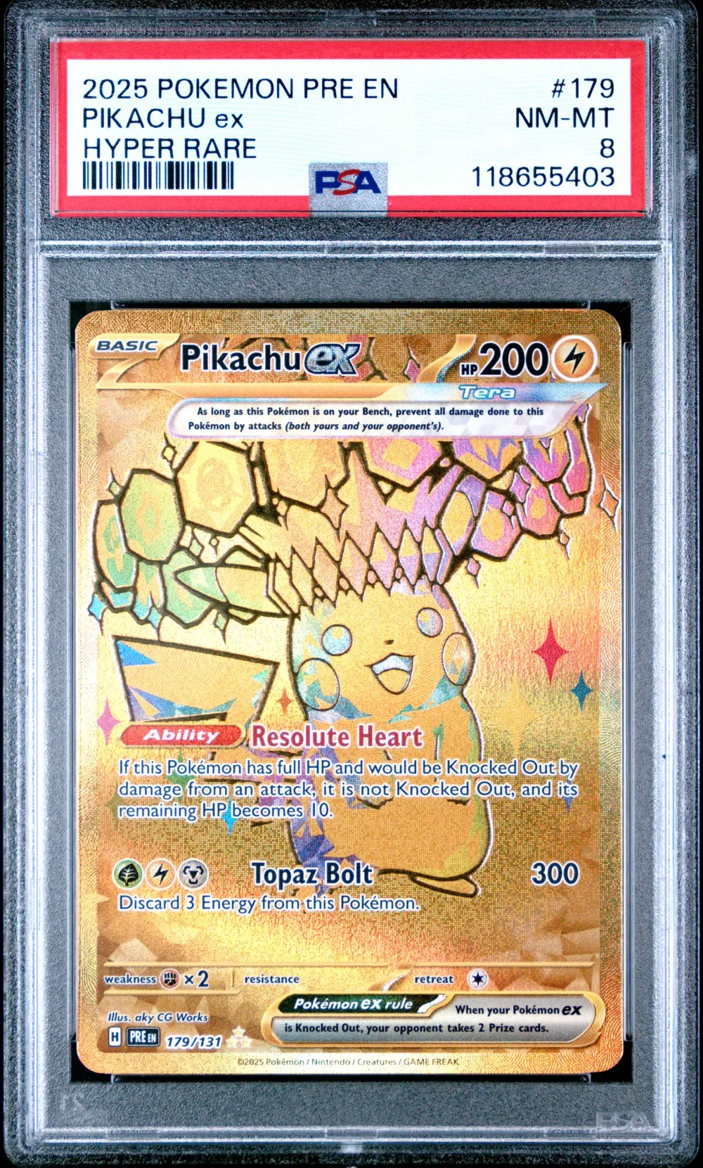 2025 #179 Pikachu EX PSA 8 Pre E