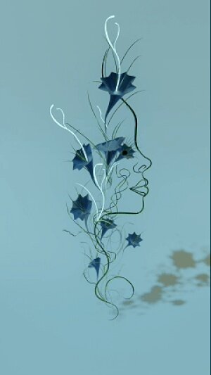 Blue  Flowers in her hears