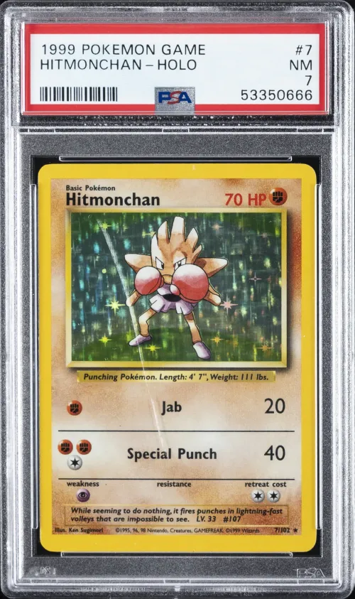 1999 #7 HITMONCHAN-HOLO PSA 7 PO