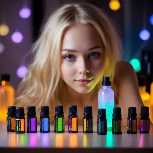 Beautiful blonde surrounded by essential oils