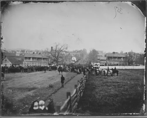 Regiment marching down a village street, Gettysburg, Pa #1064