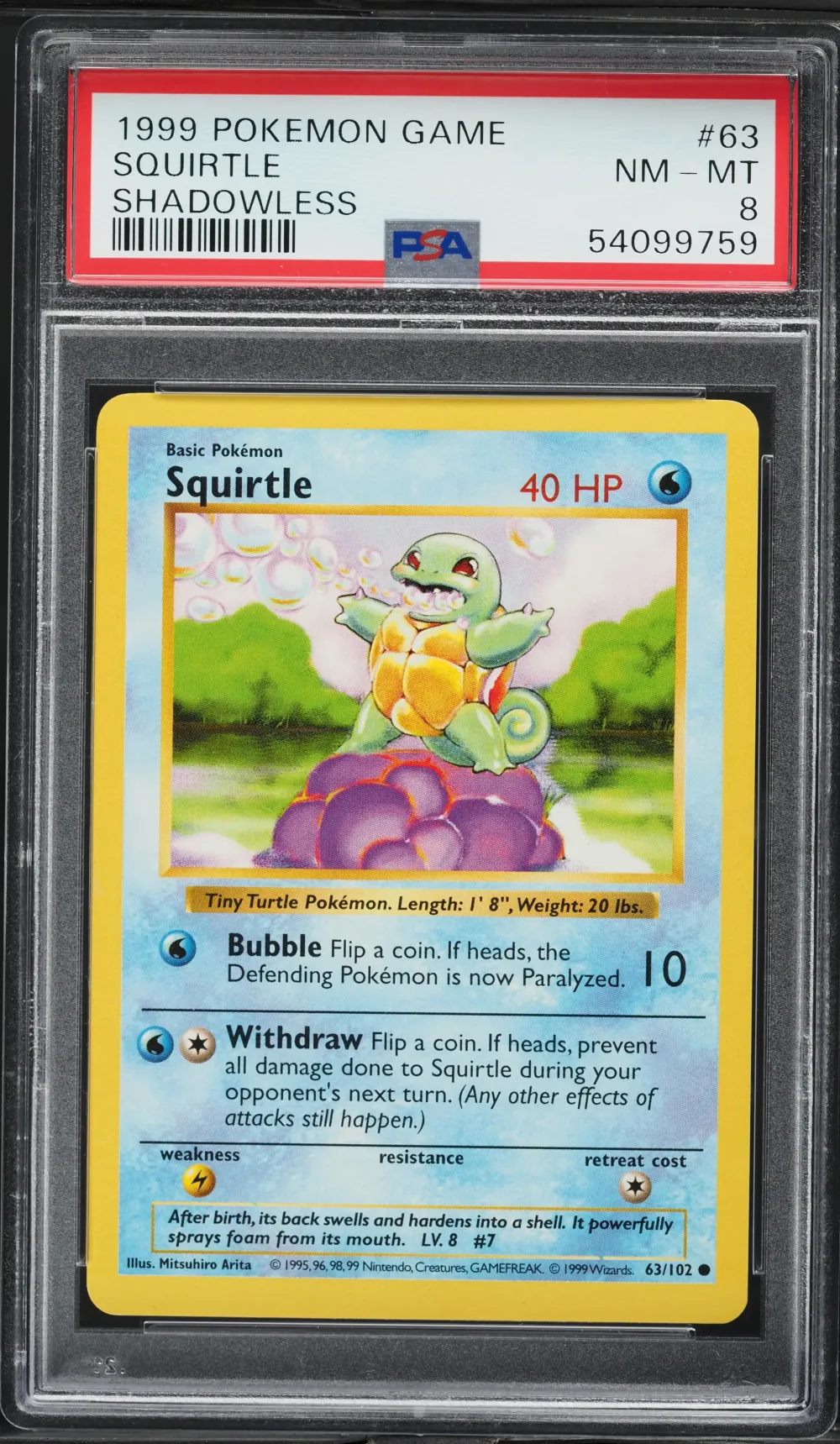 1999 #63 Squirtle PSA 8 Game Pok