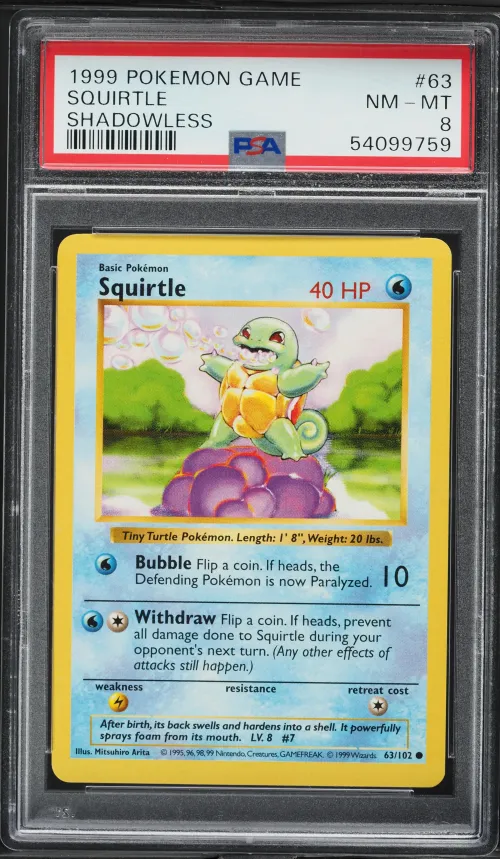 1999 #63 Squirtle PSA 8 Game Pok